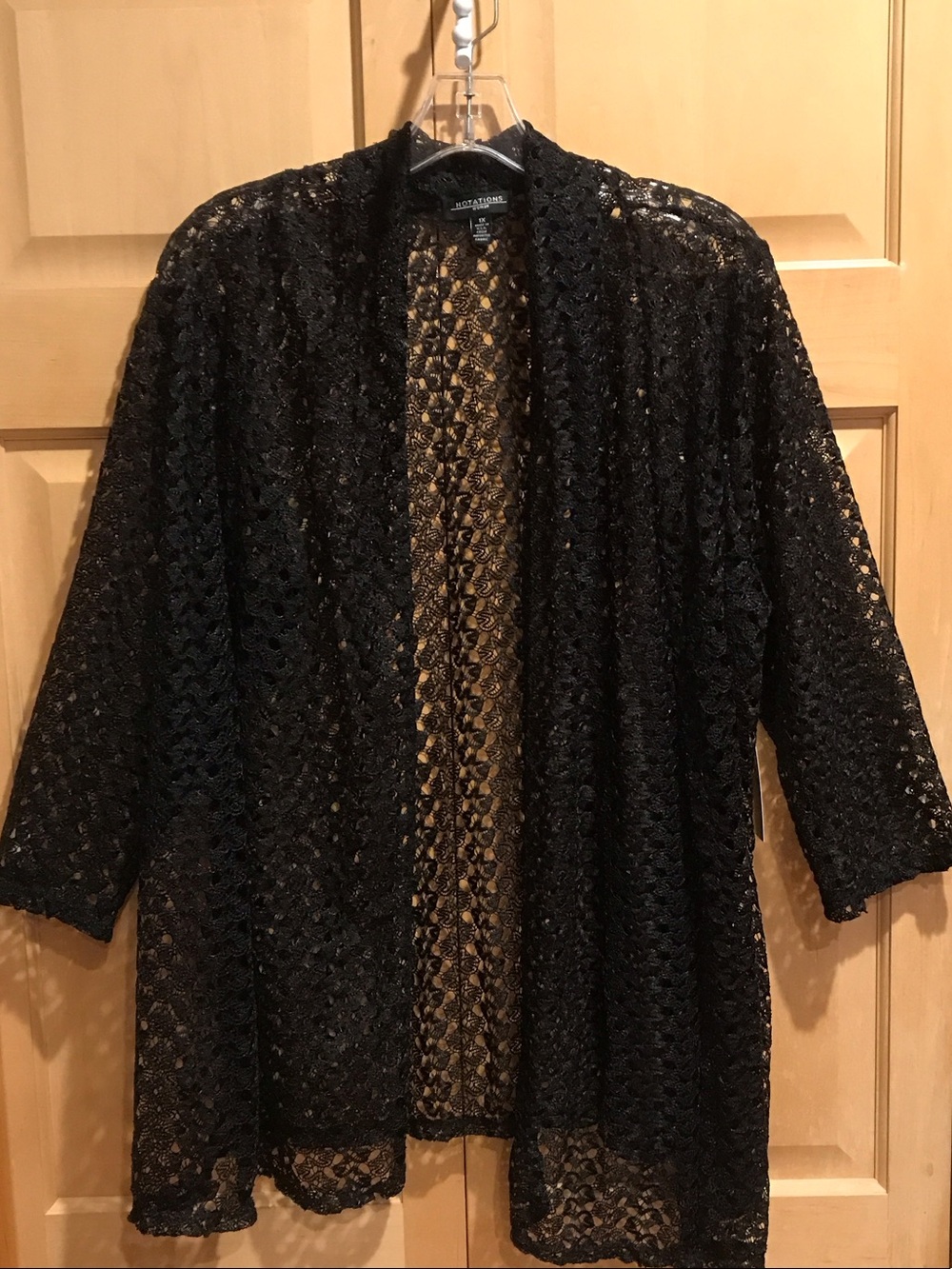 New Notations Black Open Weave Crochet Cardigan